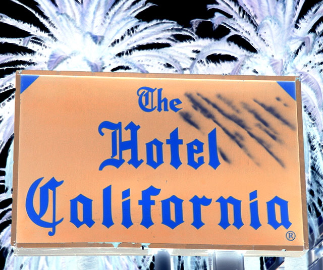 Hotel California near the Santa Monica Pier - signage, negative print 