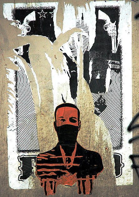 Masked Man poster near CBS Crew mural, La Brea at Melrose 