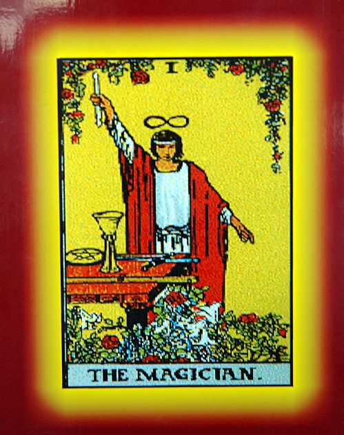 Tarot card, "The Magician" - in the window of psychic shop, Galey Avenue, Westwood Village