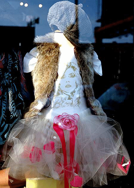 Child's "rock" outfit in shop window at "Sugar Baby" on Guitar Row, Sunset Boulevard, Hollywood 