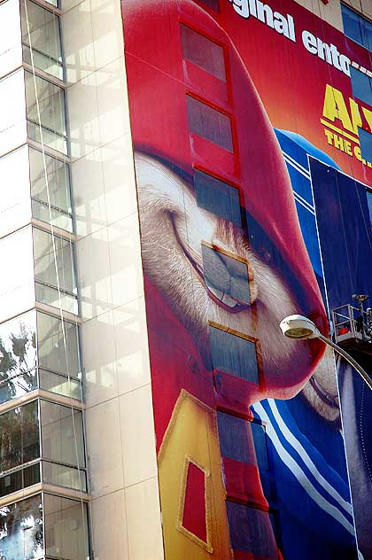 Promo for "Alvin and the Chipmunks" movie (Fox, December 2007) on the east wall of the Hyatt on Sunset, Sunset Strip