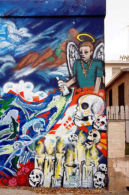 "Rest in Paradise" mural on the south side of Venice Boulevard at Cloverdale 