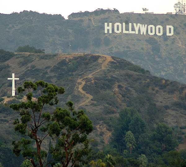 Cross and Hollywood Sign