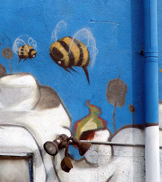 Blue graffiti wall, Pacific near South Venice Boulevard, Venice Beach