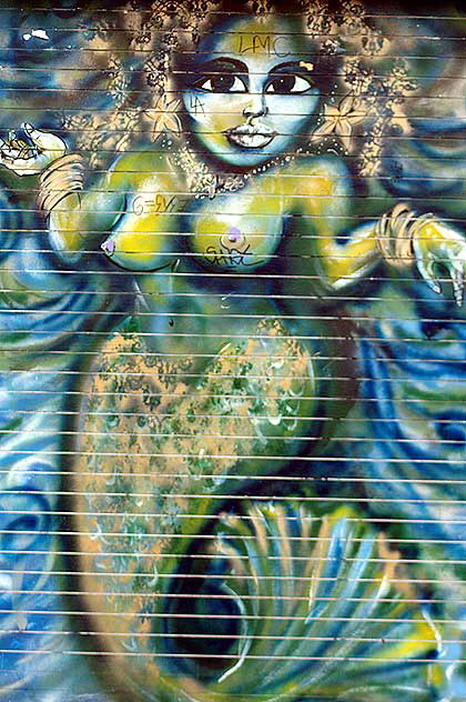 Mermaid graphic on roll-up door, Oceanfront Walk, Venice Beach