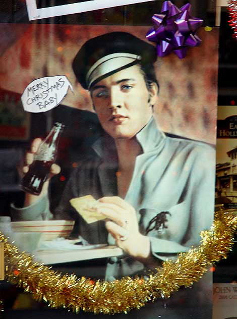 Elvis movie poster altered for Christmas, Hollywood Boulevard 