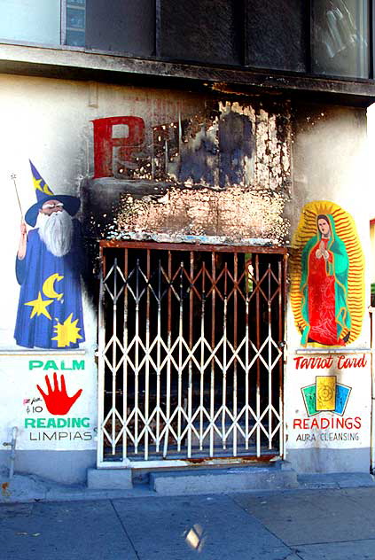 Burned out psychic shop at 5524 Sunset Boulevard, east of Hollywood