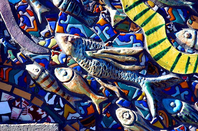 Fish mosaics on the outside walls of the public restrooms, Oceanfront Walk, Venice Beach