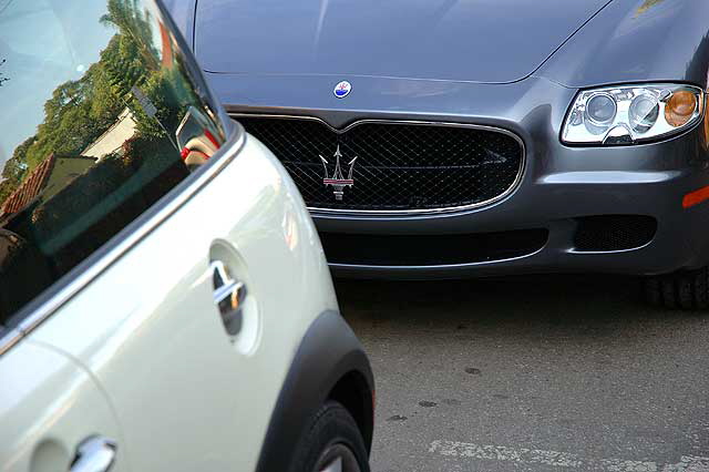 Back of Mini Cooper and front of Maserati - North La Cienega Boulevard, West Hollywood