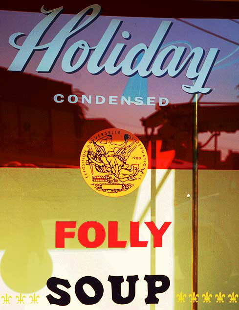 Warhol style "Folly Soup" Christmas window display at Blackman Cruz, 800 North La Cienega Boulevard, West Hollywood