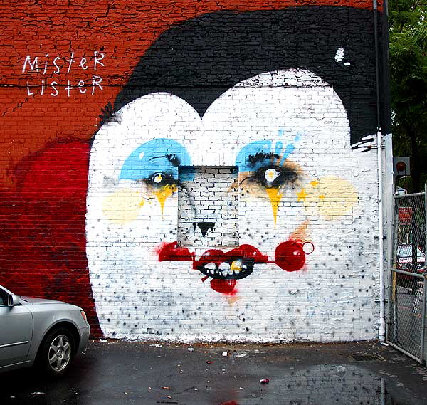 "Mister Lister" clown face on the west wall of a tattoo shop, Hollywood Boulevard