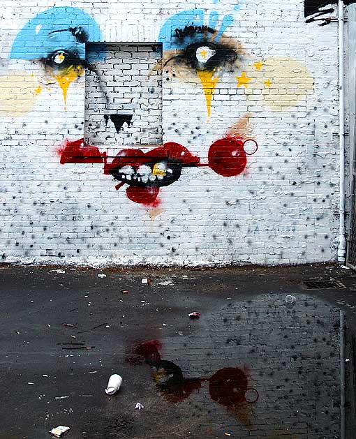 "Mister Lister" clown face on the west wall of a tattoo shop, Hollywood Boulevard