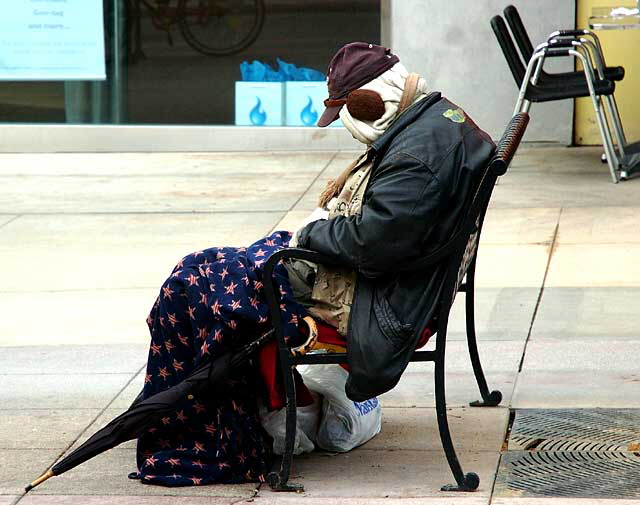 Homeless man sitting, Third Street Promenade, Santa Monica 