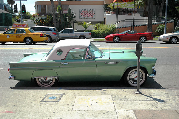 1955 Thunderbird parked on La Cienega Boulevard 