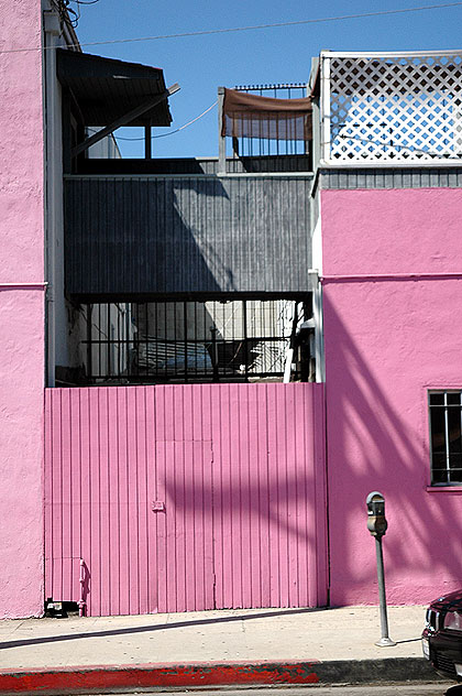 A pink  wall on Oakwood at La Cienega Boulevard 