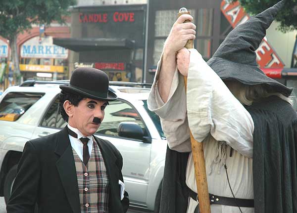 "Charlie Chaplin" and Gandalf on Hollywood Blvd 