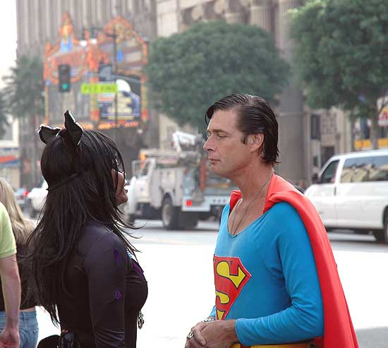 Cat Woman and Superman chat - Hollywood Blvd